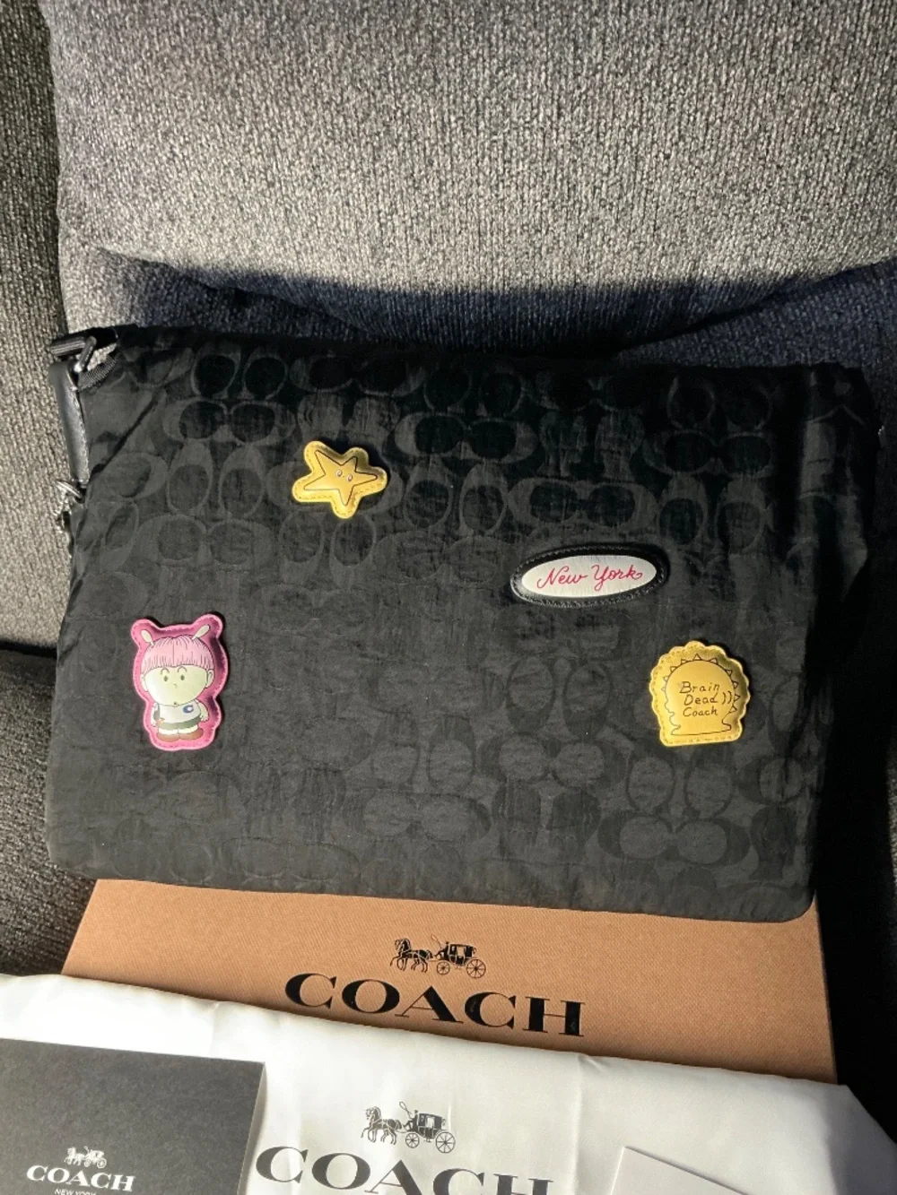 Coach Brain Dead Lane Messenger In Signature Nylon With Patches